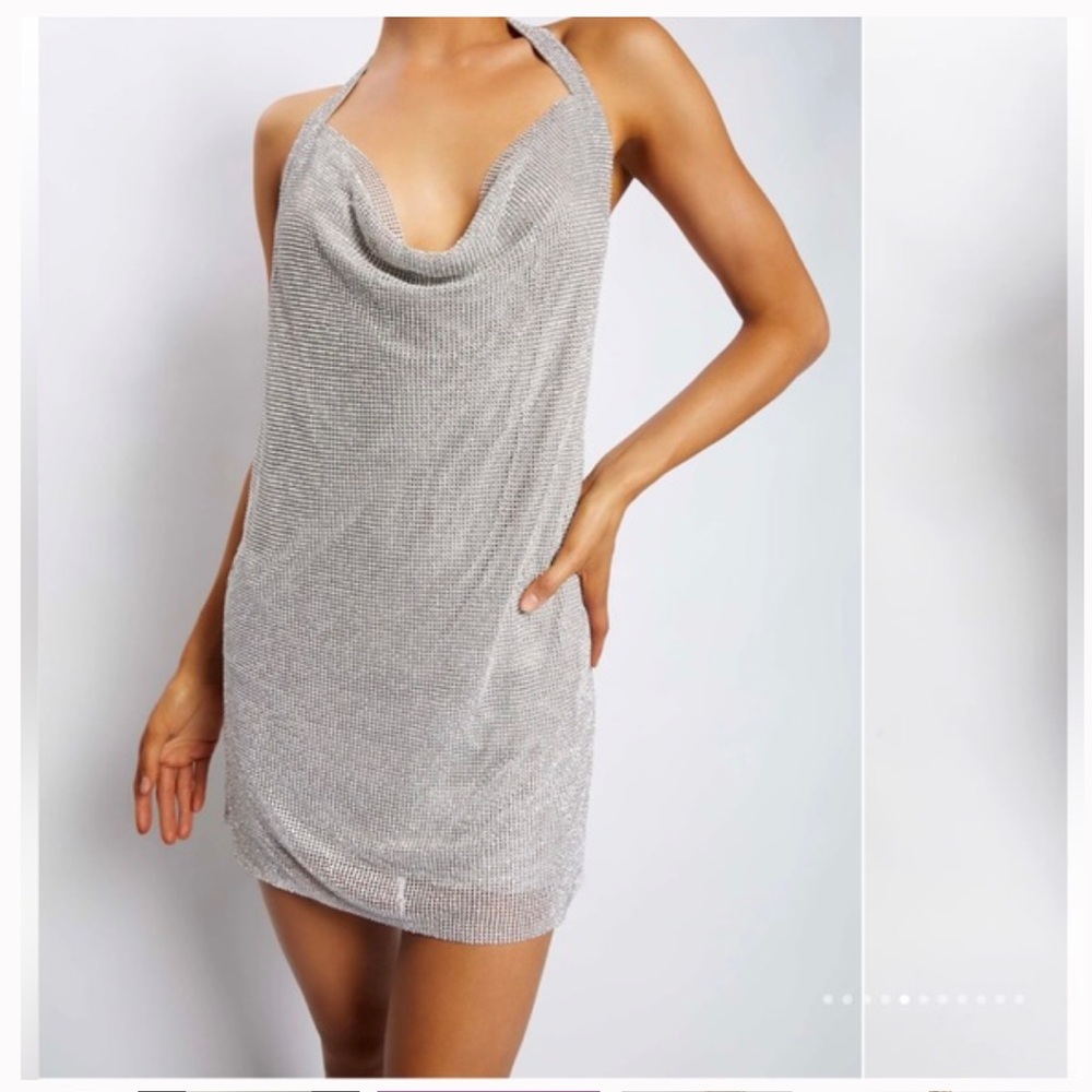 Meshki Meilani Diamante low back silver dress small